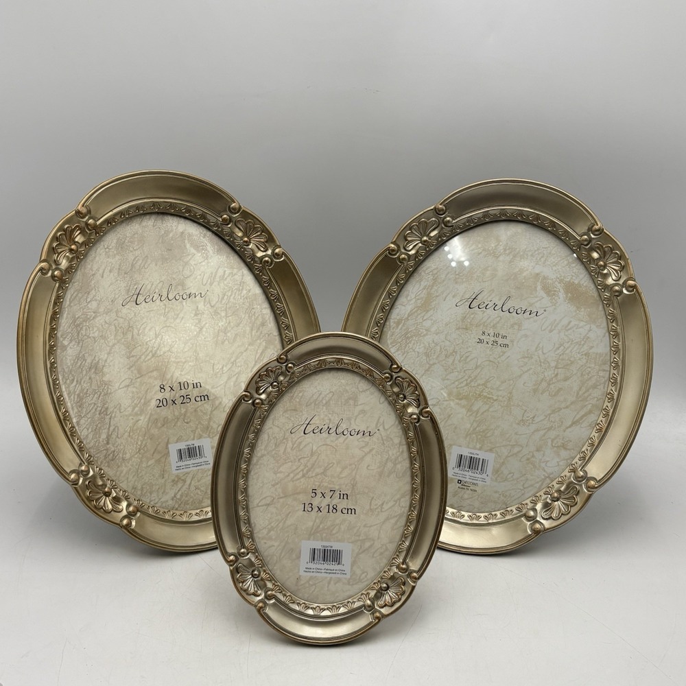 3 Heirloom Oval Picture Frames 8'x10" w 7"x5" Champagne Wall Table Victorian